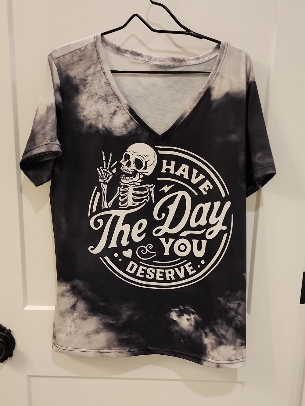 Graphic V-Neck Tee — Black & White Tie-Dye
